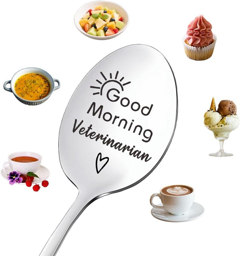 Borhmty Vet Tech Gifts for Women Men Good Morning Veterinarian Gift Spoon Happy Birthday Gifts for Veterinarians Veternary Receptionist Week Gift for Women Men Stainless Steel Spoon - Image 1